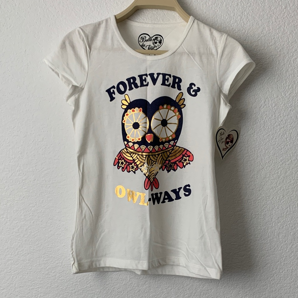 Kids White Tee with Colorful Owl Print